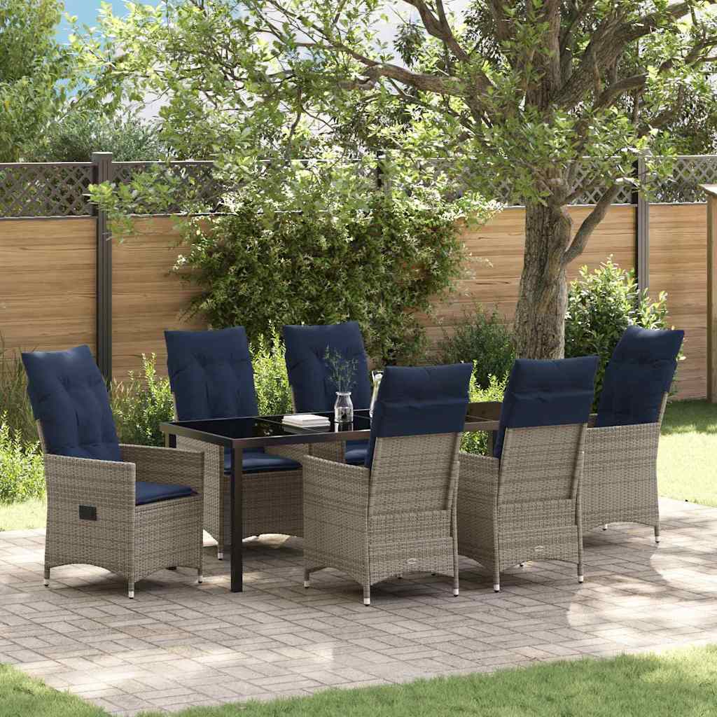 Asztal és szék szett párnával 7 pcs Szürke PE Rattan