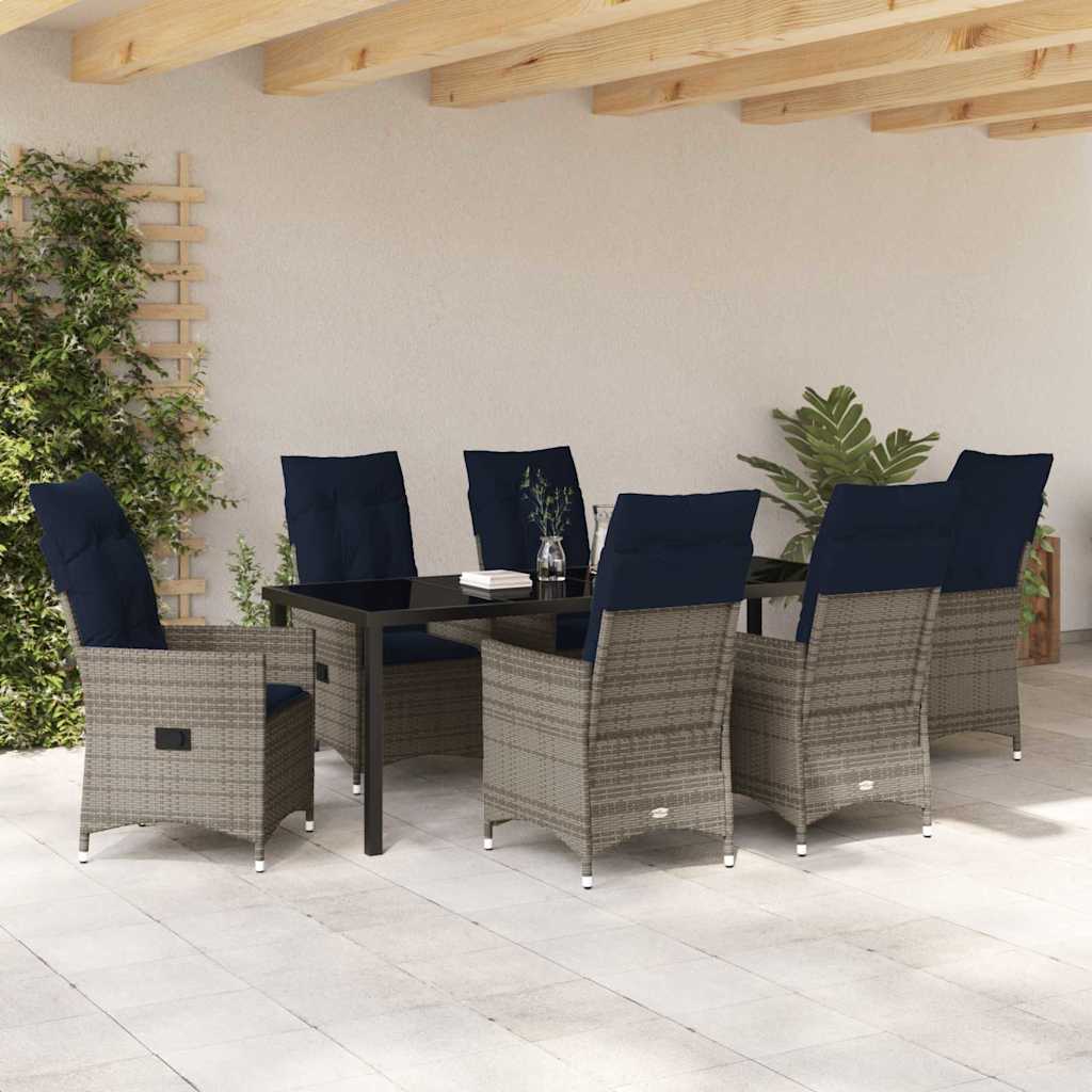 Asztal és szék szett párnával 7 pcs Szürke PE Rattan