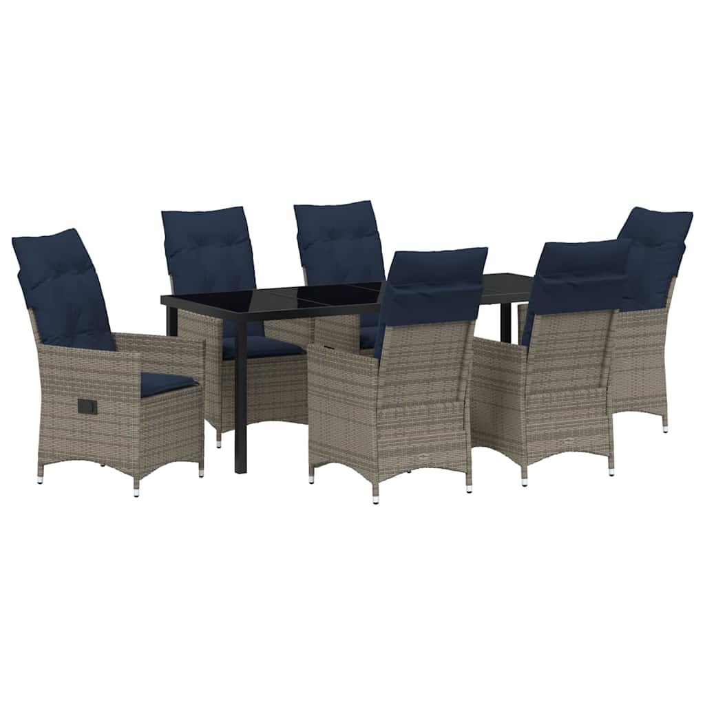 Asztal és szék szett párnával 7 pcs Szürke PE Rattan