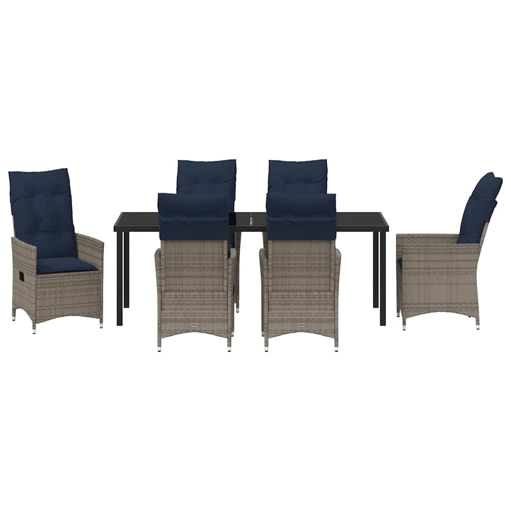 Asztal és szék szett párnával 7 pcs Szürke PE Rattan