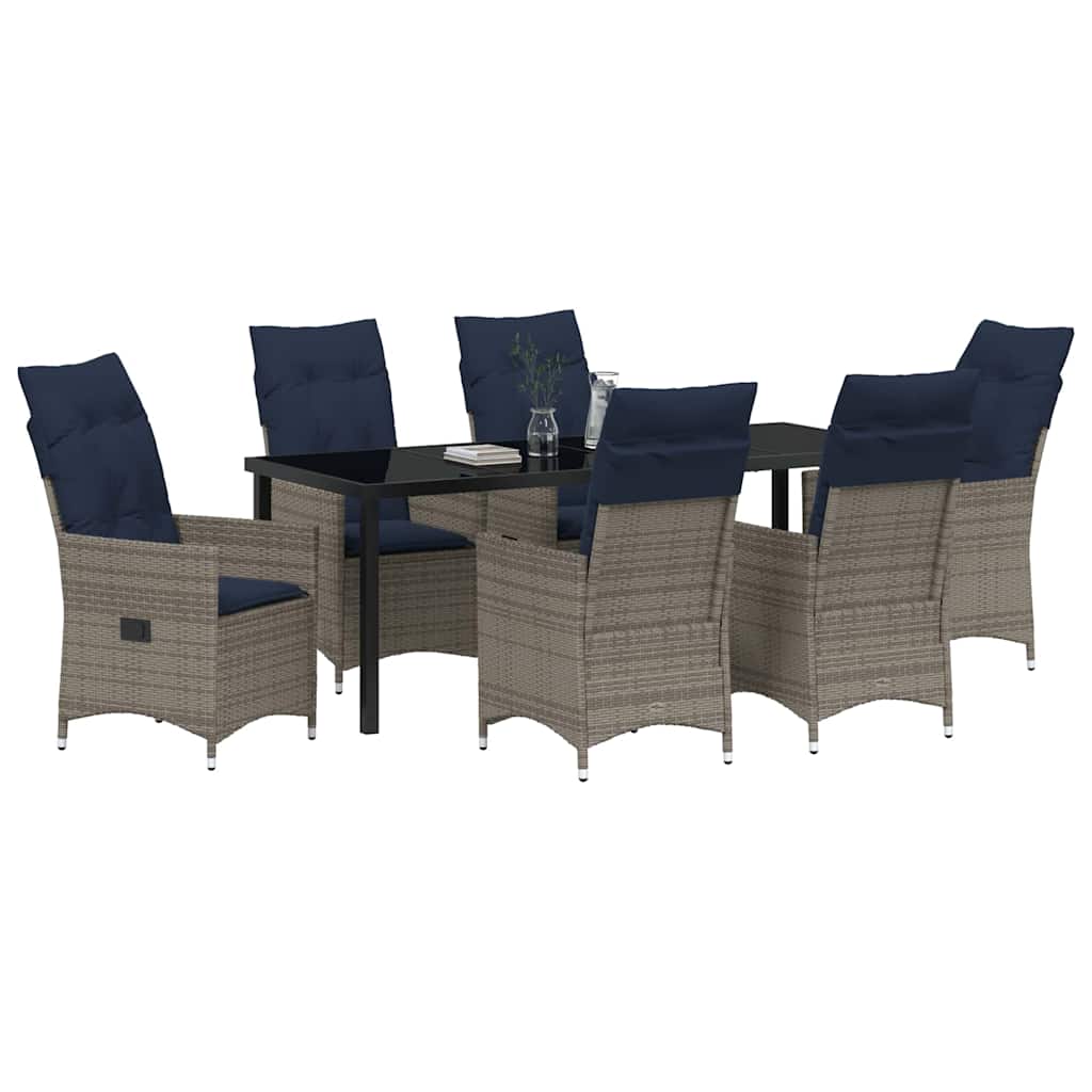 Asztal és szék szett párnával 7 pcs Szürke PE Rattan
