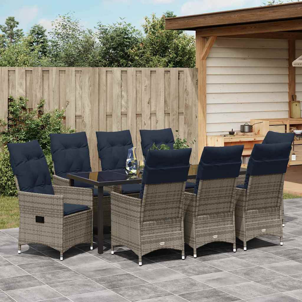Asztal és szék szett párnával 9 pcs Szürke PE Rattan