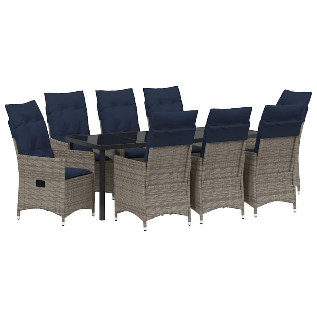 Asztal és szék szett párnával 9 pcs Szürke PE Rattan