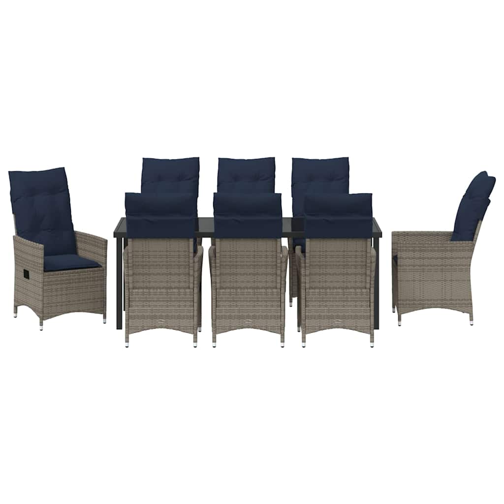 Asztal és szék szett párnával 9 pcs Szürke PE Rattan