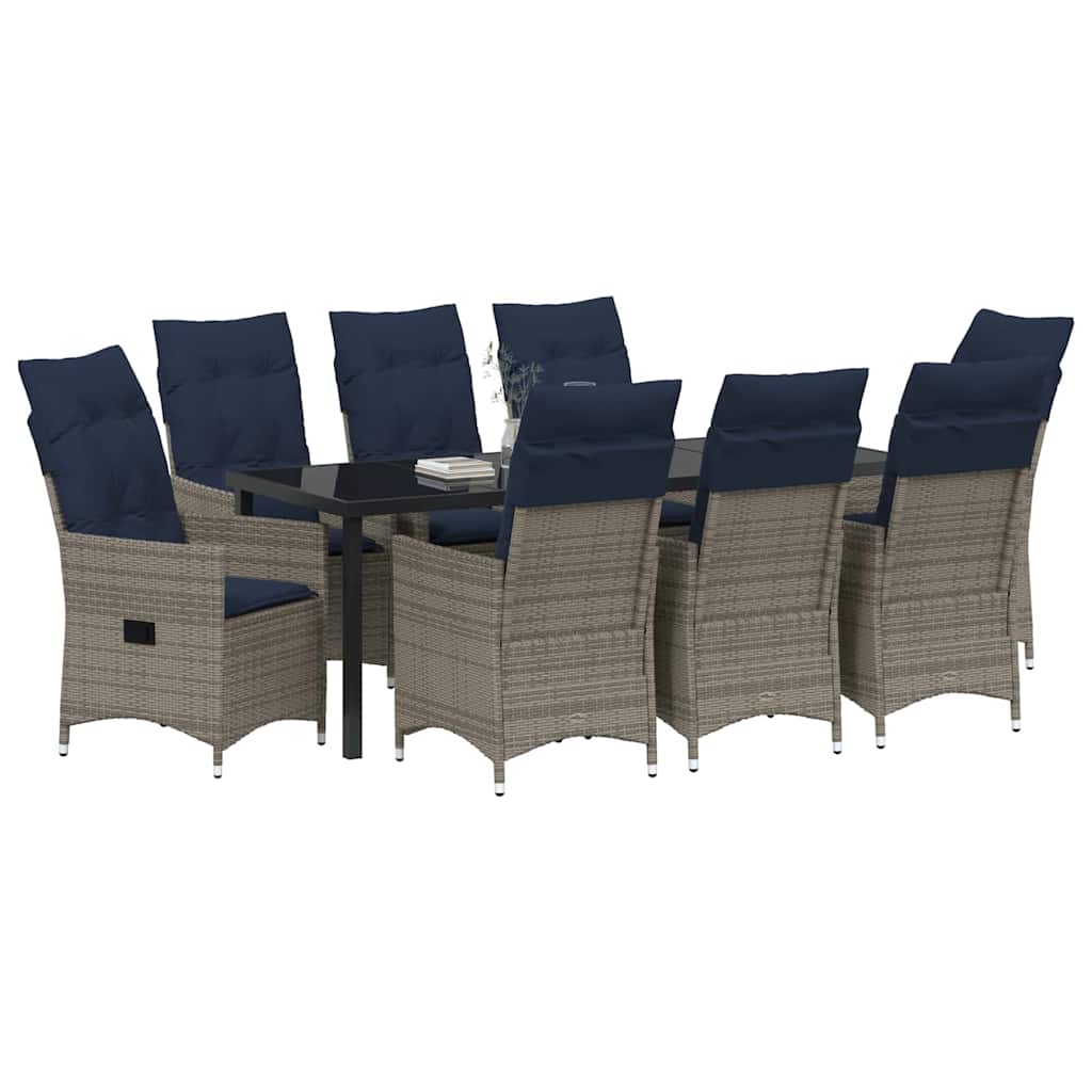 Asztal és szék szett párnával 9 pcs Szürke PE Rattan