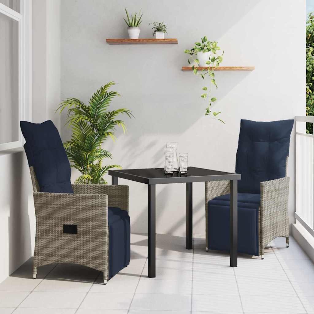Asztal és szék szett párnával 3 pcs Szürke PE Rattan