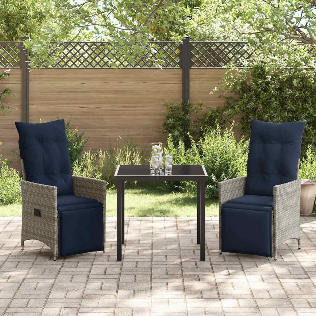 Asztal és szék szett párnával 3 pcs Szürke PE Rattan