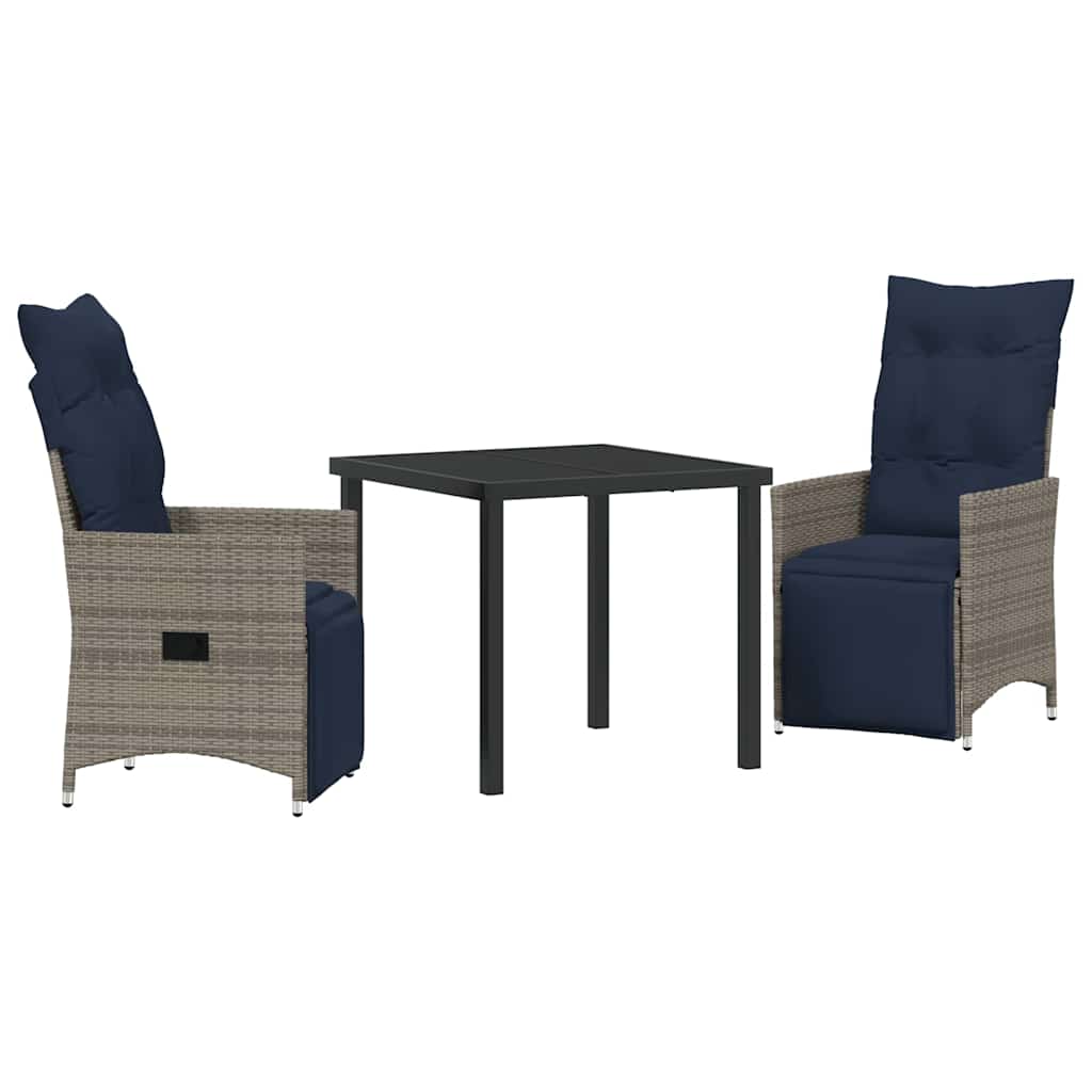 Asztal és szék szett párnával 3 pcs Szürke PE Rattan