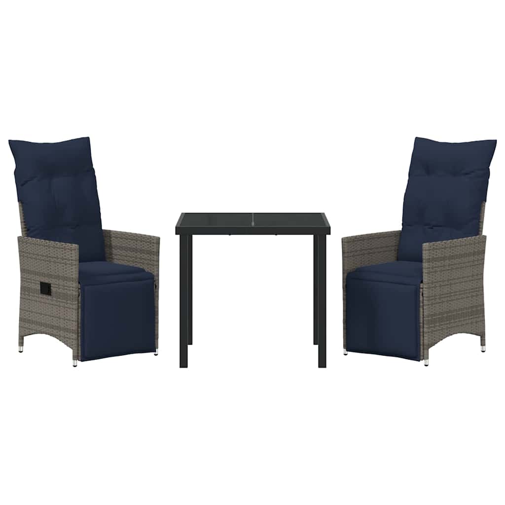 Asztal és szék szett párnával 3 pcs Szürke PE Rattan