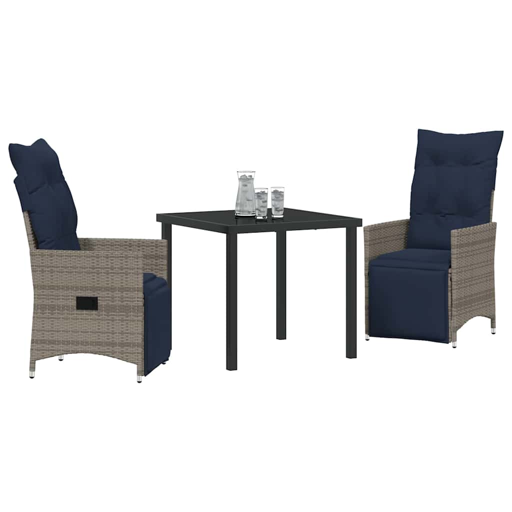 Asztal és szék szett párnával 3 pcs Szürke PE Rattan
