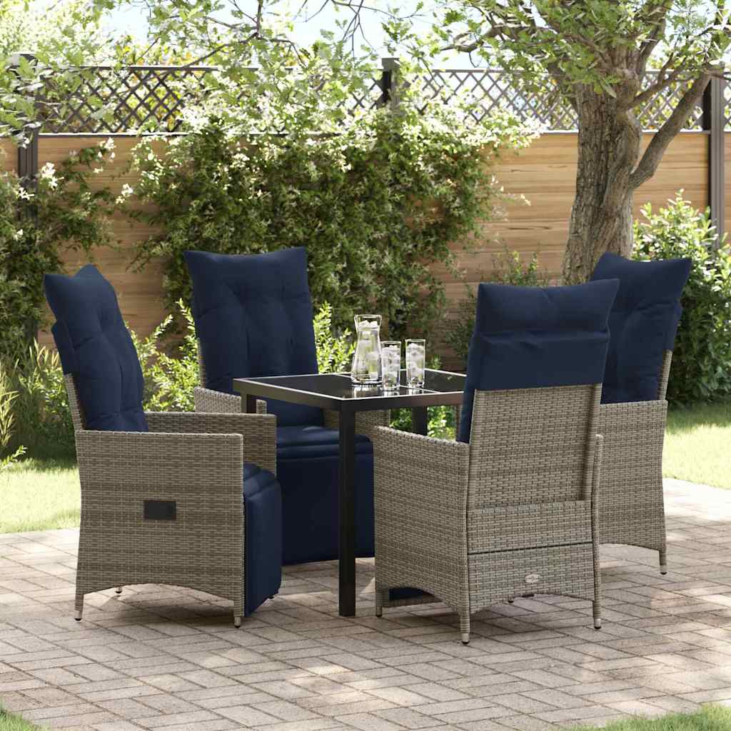 Asztal és szék szett párnával 5 pcs Szürke PE Rattan