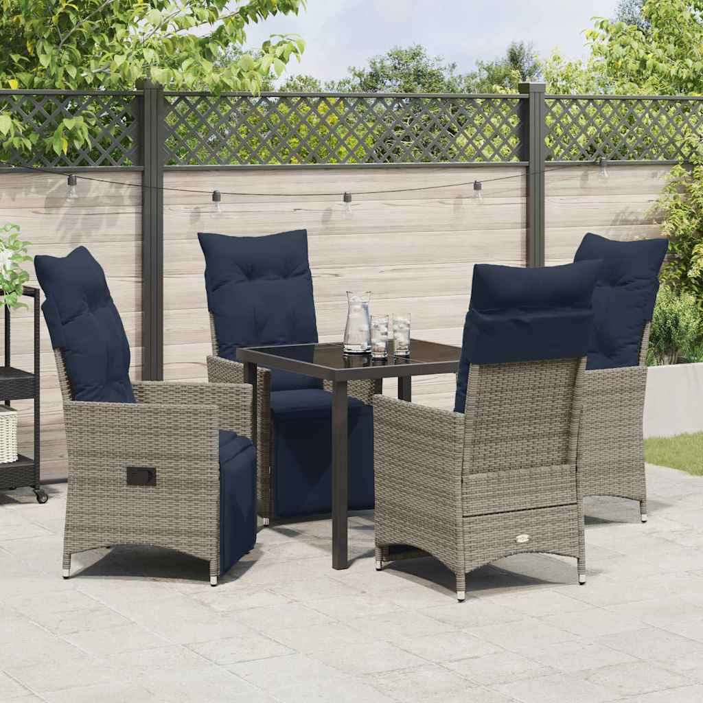 Asztal és szék szett párnával 5 pcs Szürke PE Rattan