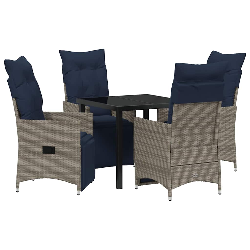 Asztal és szék szett párnával 5 pcs Szürke PE Rattan