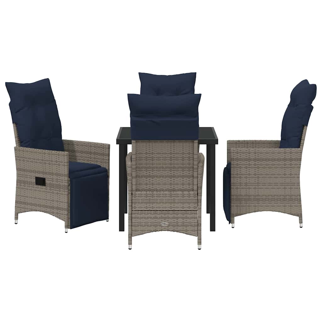 Asztal és szék szett párnával 5 pcs Szürke PE Rattan