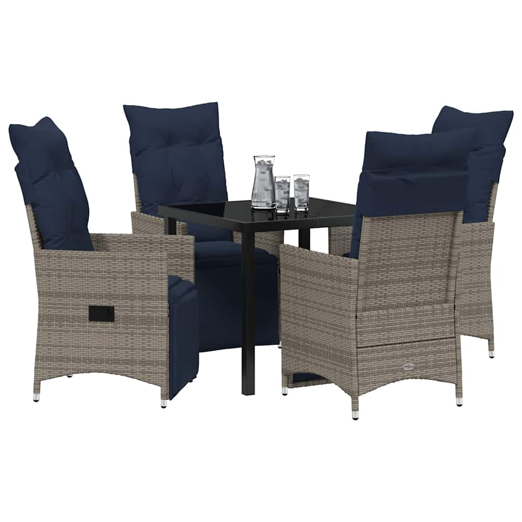Asztal és szék szett párnával 5 pcs Szürke PE Rattan
