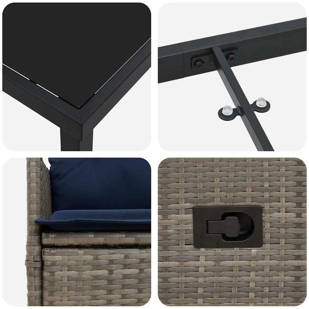 Asztal és szék szett párnával 5 pcs Szürke PE Rattan