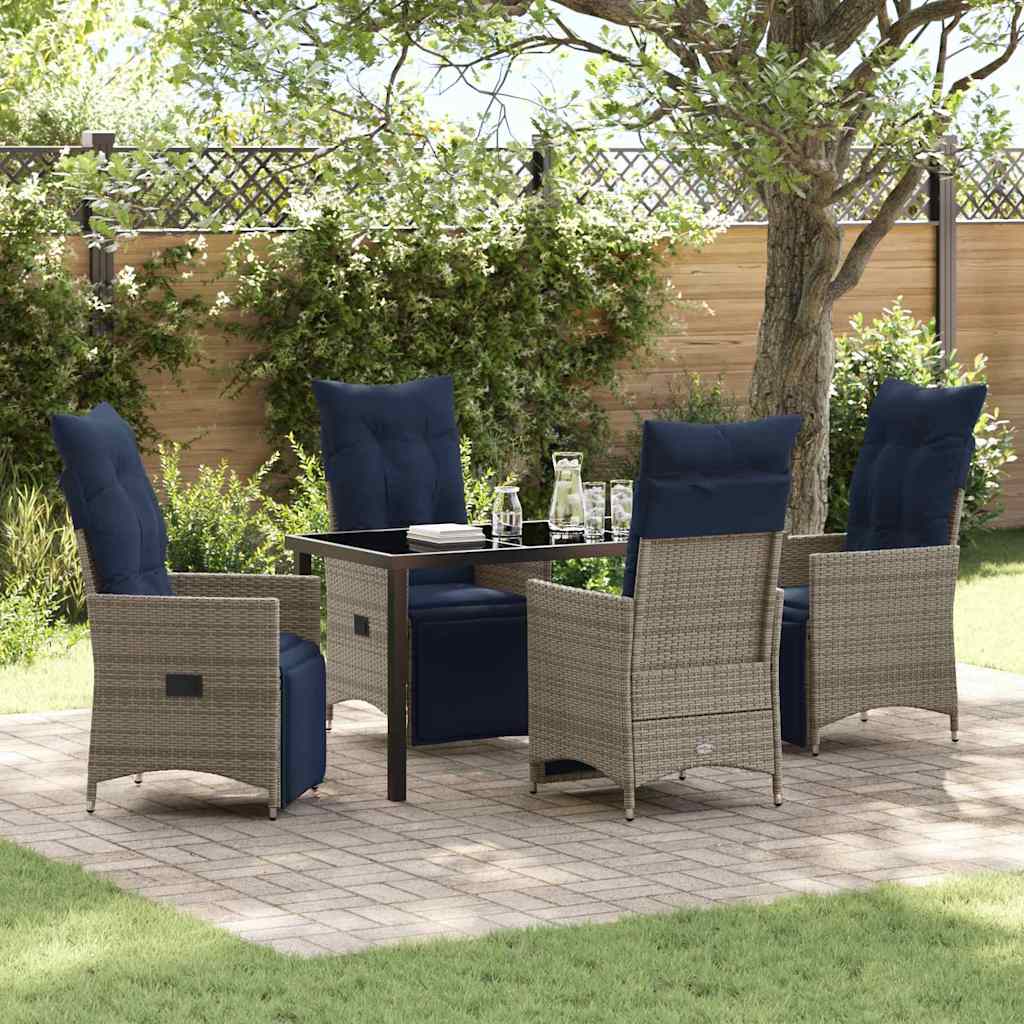 Asztal és szék szett párnával 5 pcs Szürke PE Rattan