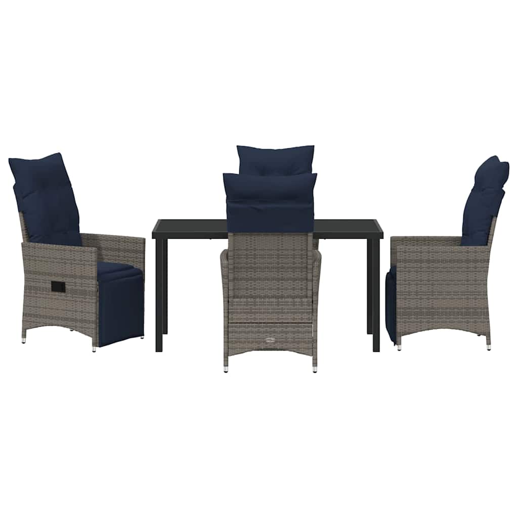 Asztal és szék szett párnával 5 pcs Szürke PE Rattan
