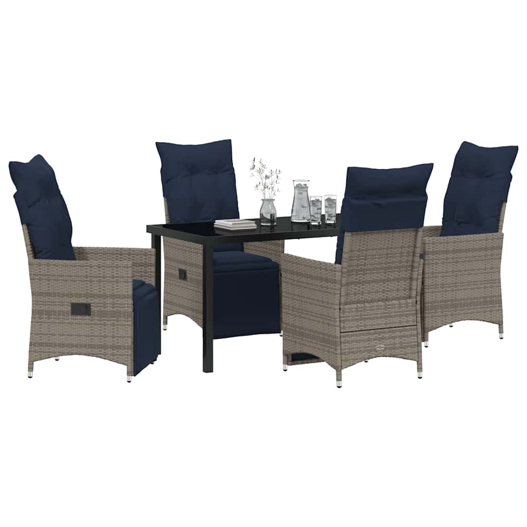 Asztal és szék szett párnával 5 pcs Szürke PE Rattan