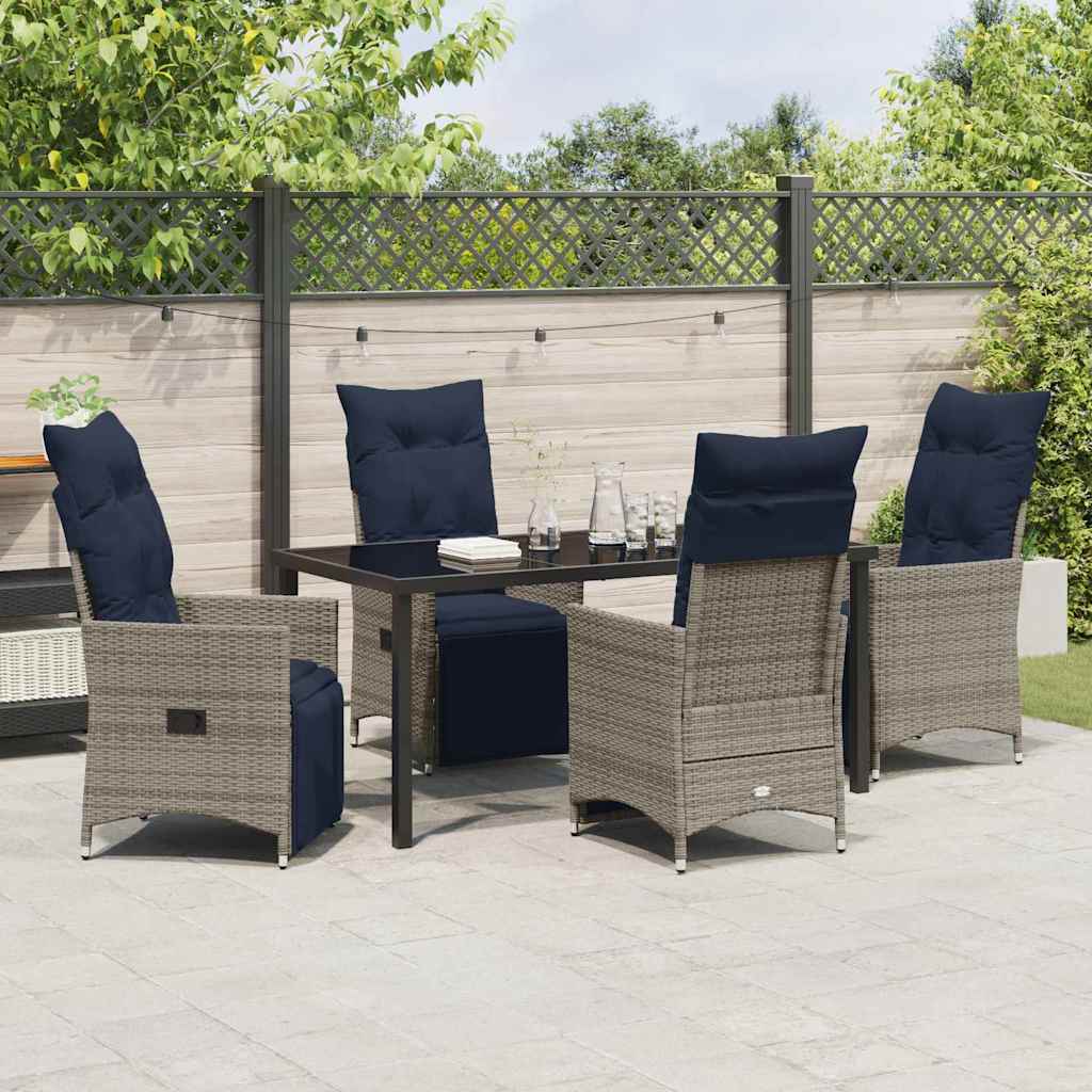 Asztal és szék szett párnával 5 pcs Szürke PE Rattan