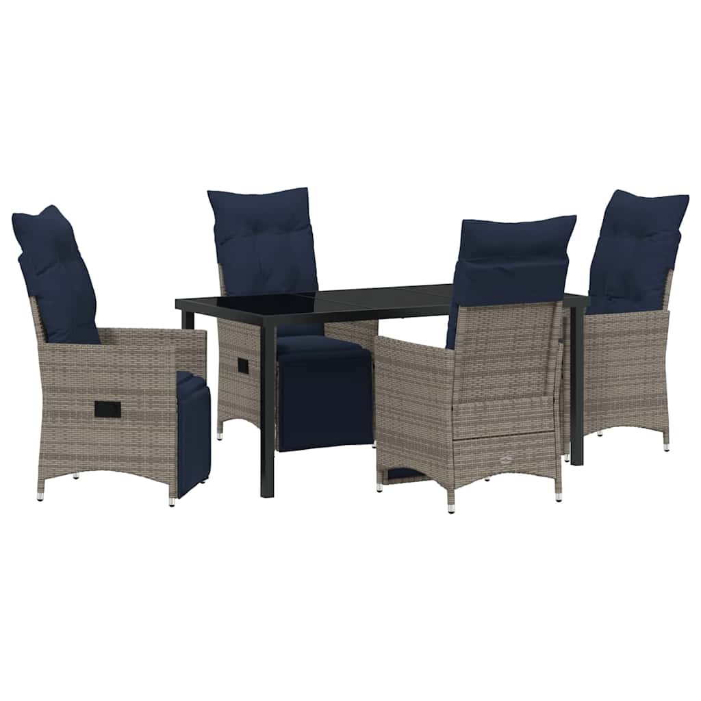 Asztal és szék szett párnával 5 pcs Szürke PE Rattan