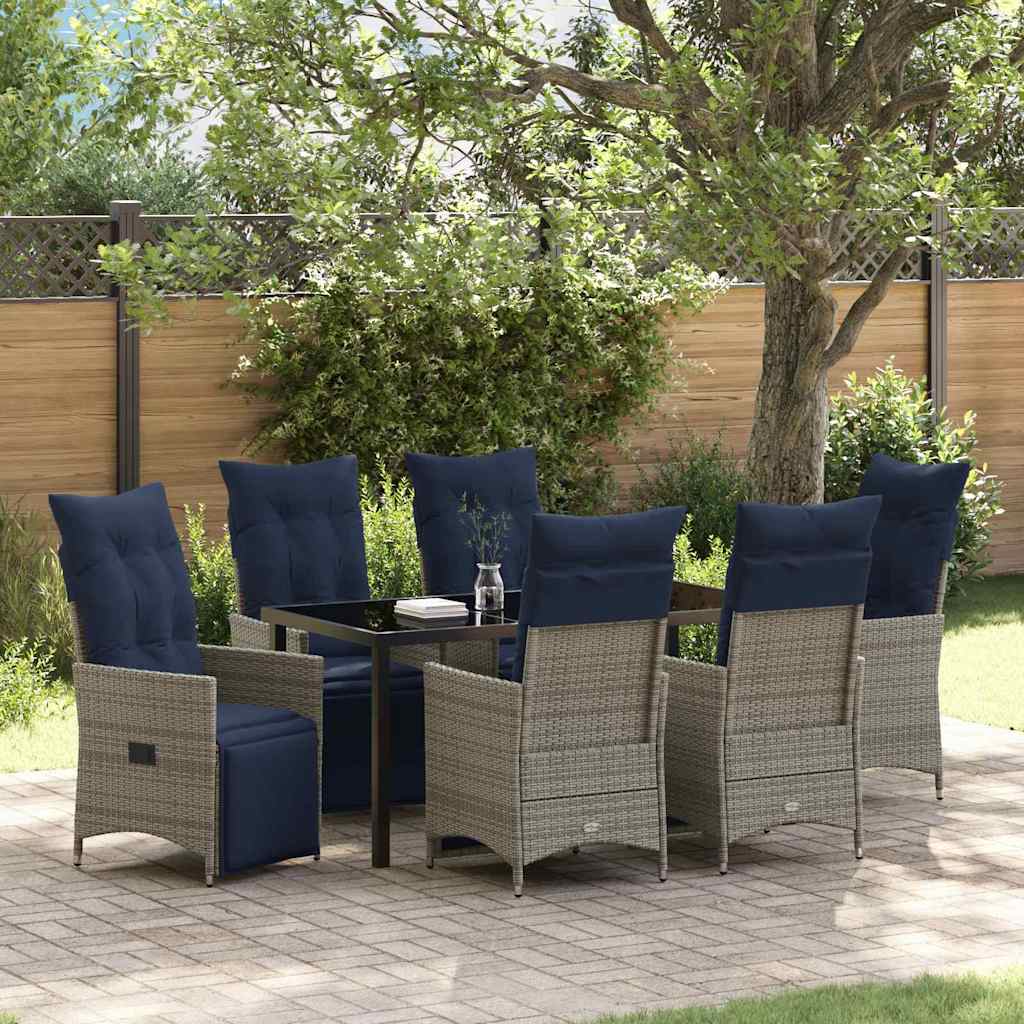 Asztal és szék szett párnával 7 pcs Szürke PE Rattan