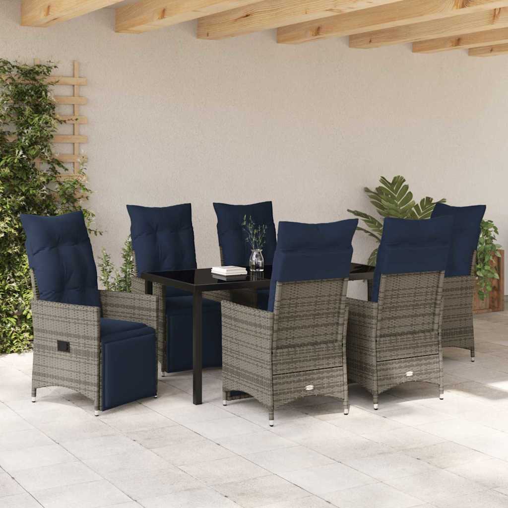 Asztal és szék szett párnával 7 pcs Szürke PE Rattan