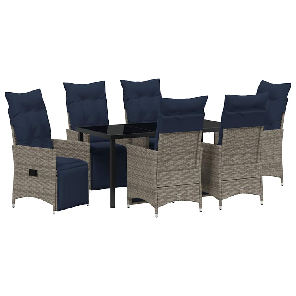Asztal és szék szett párnával 7 pcs Szürke PE Rattan