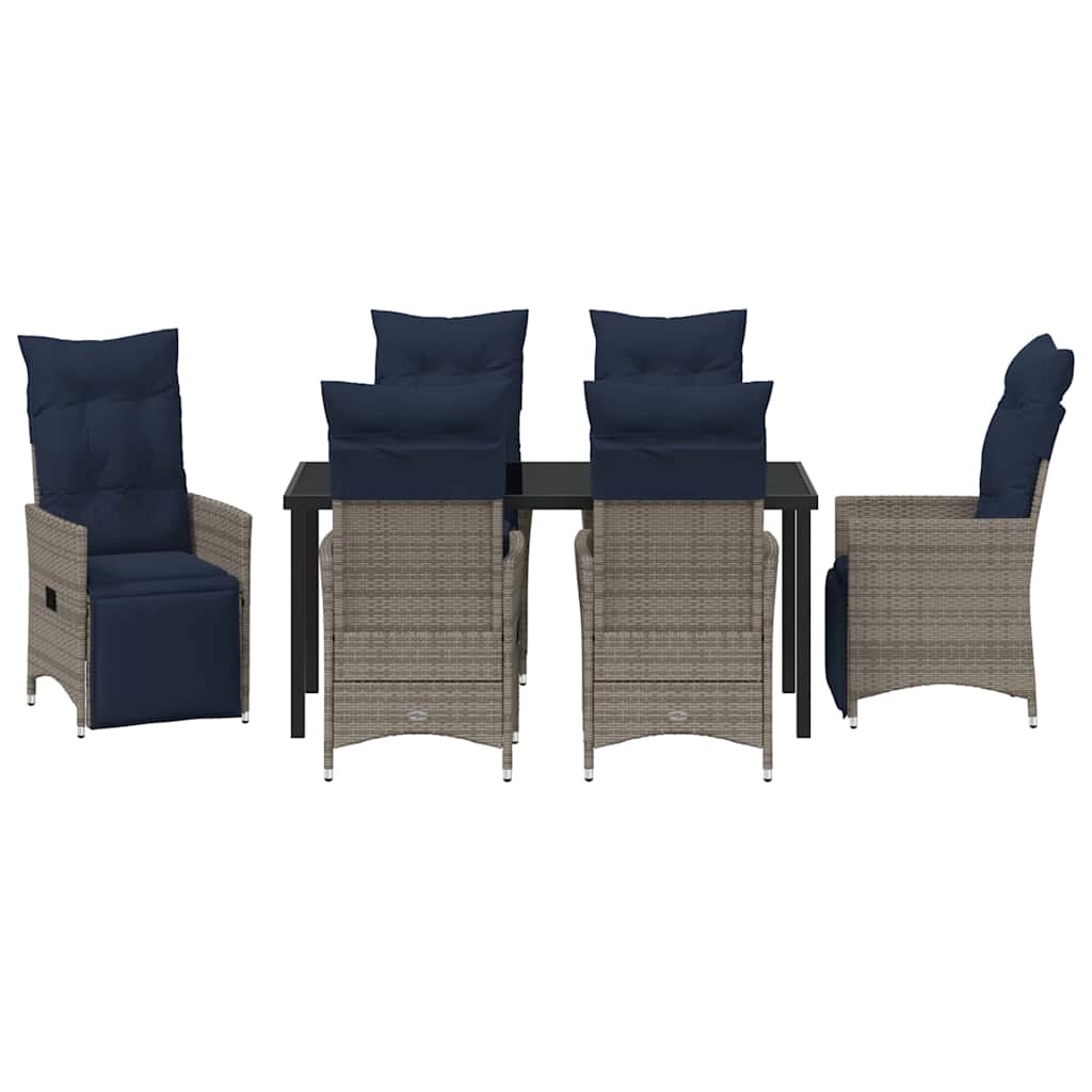 Asztal és szék szett párnával 7 pcs Szürke PE Rattan