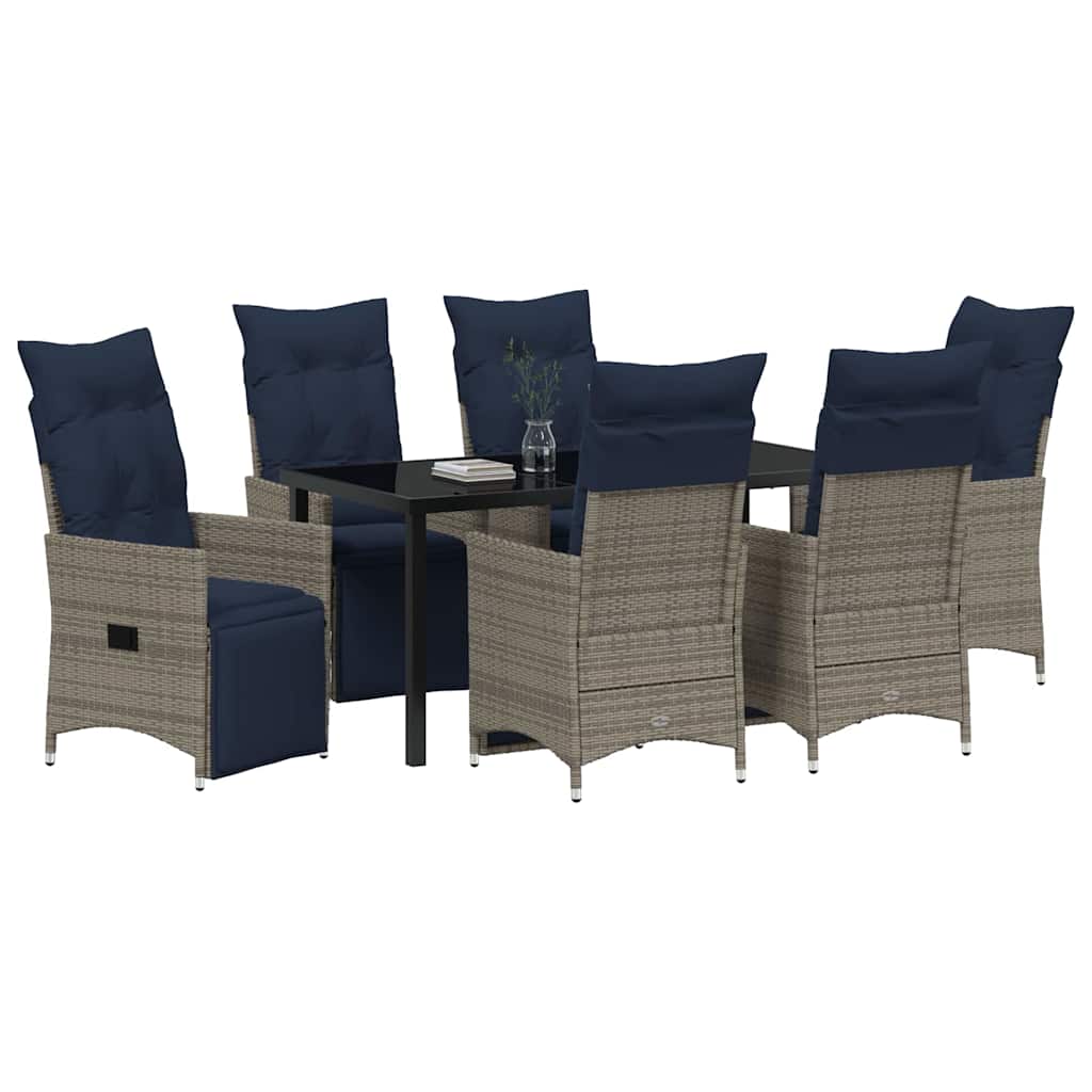 Asztal és szék szett párnával 7 pcs Szürke PE Rattan