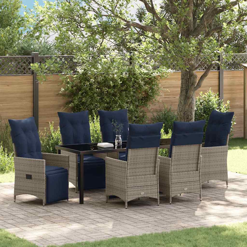 Asztal és szék szett párnával 7 pcs Szürke PE Rattan