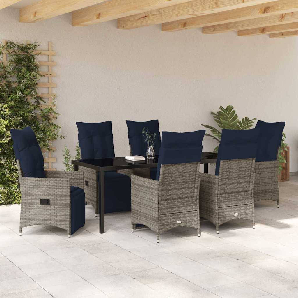 Asztal és szék szett párnával 7 pcs Szürke PE Rattan