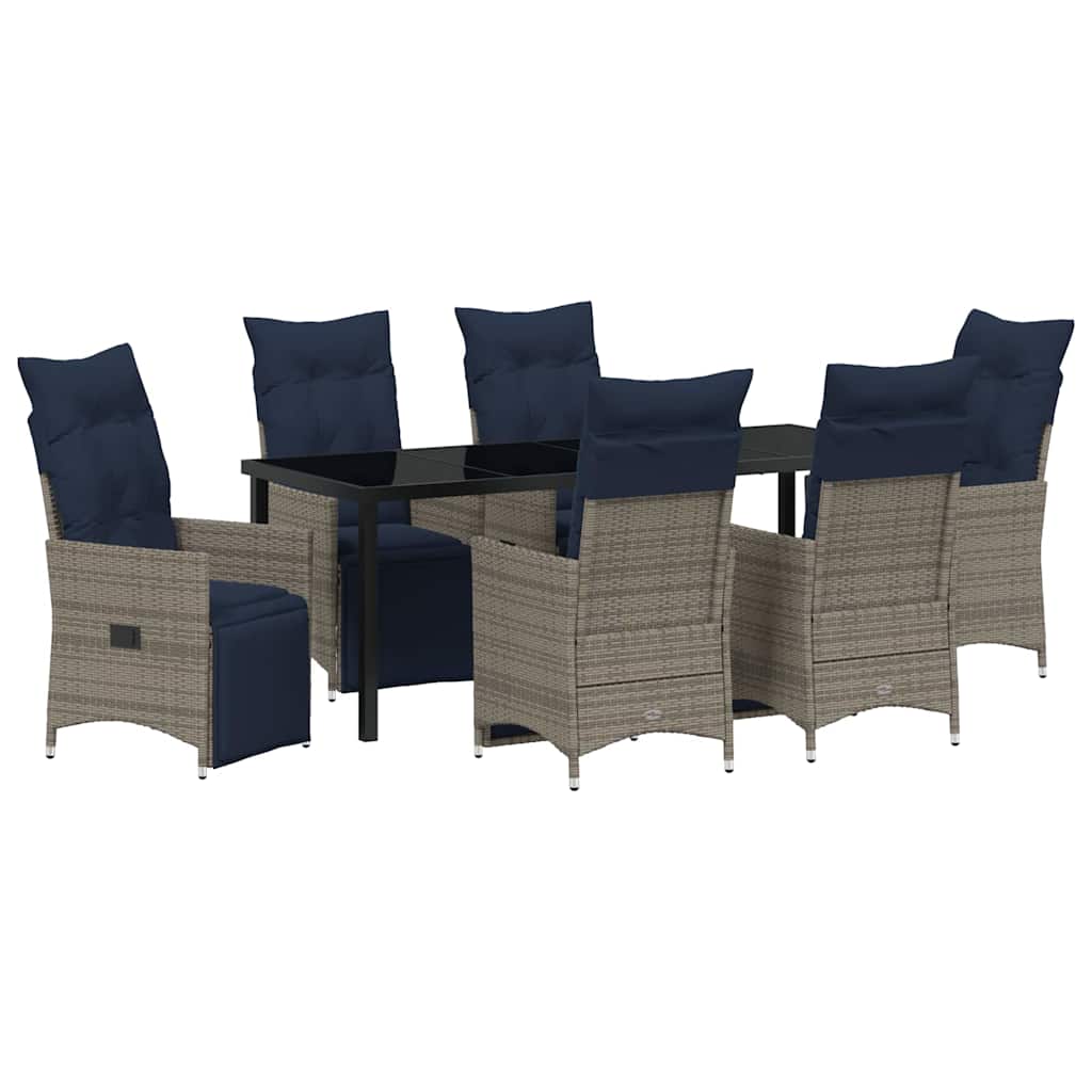 Asztal és szék szett párnával 7 pcs Szürke PE Rattan