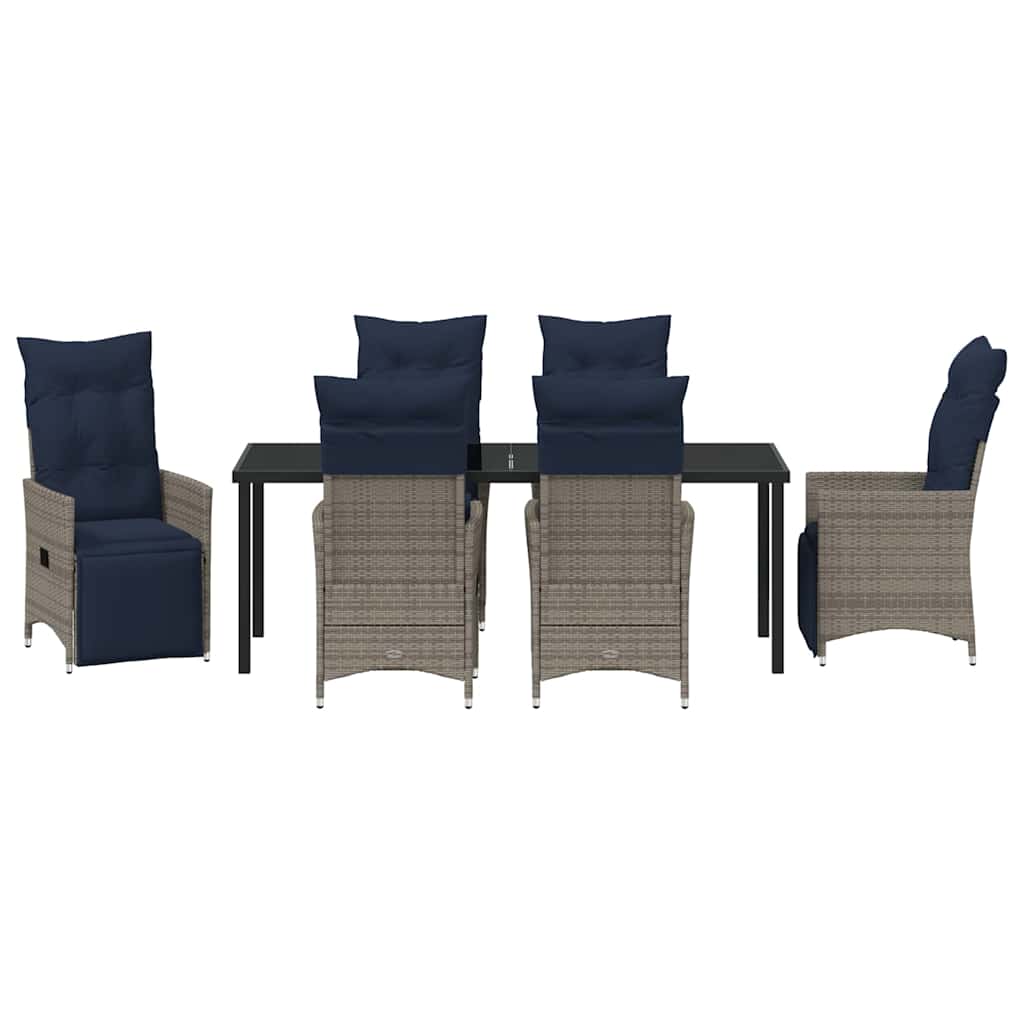 Asztal és szék szett párnával 7 pcs Szürke PE Rattan