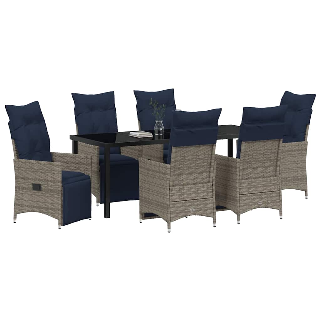 Asztal és szék szett párnával 7 pcs Szürke PE Rattan
