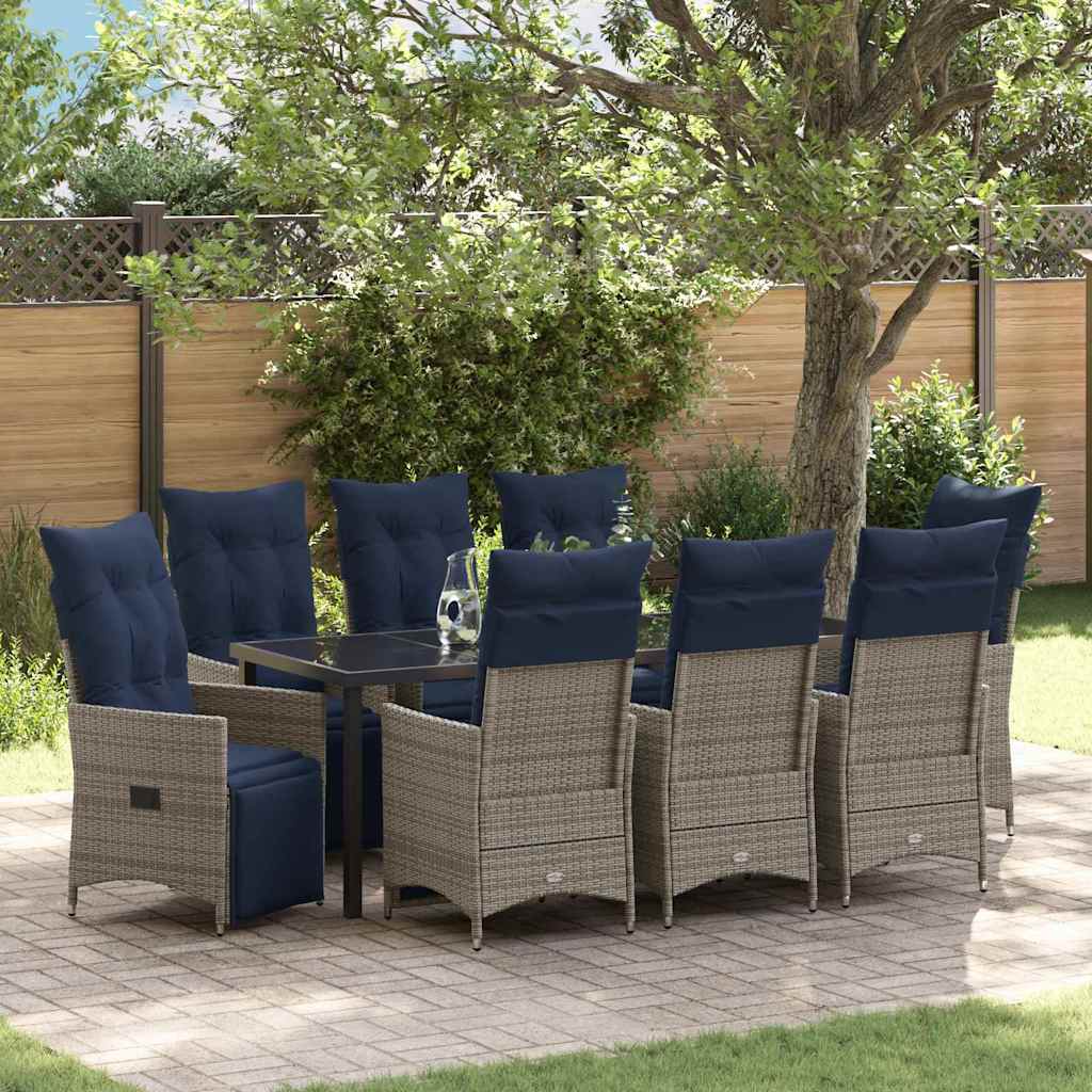 Asztal és szék szett párnával 9 pcs Szürke PE Rattan
