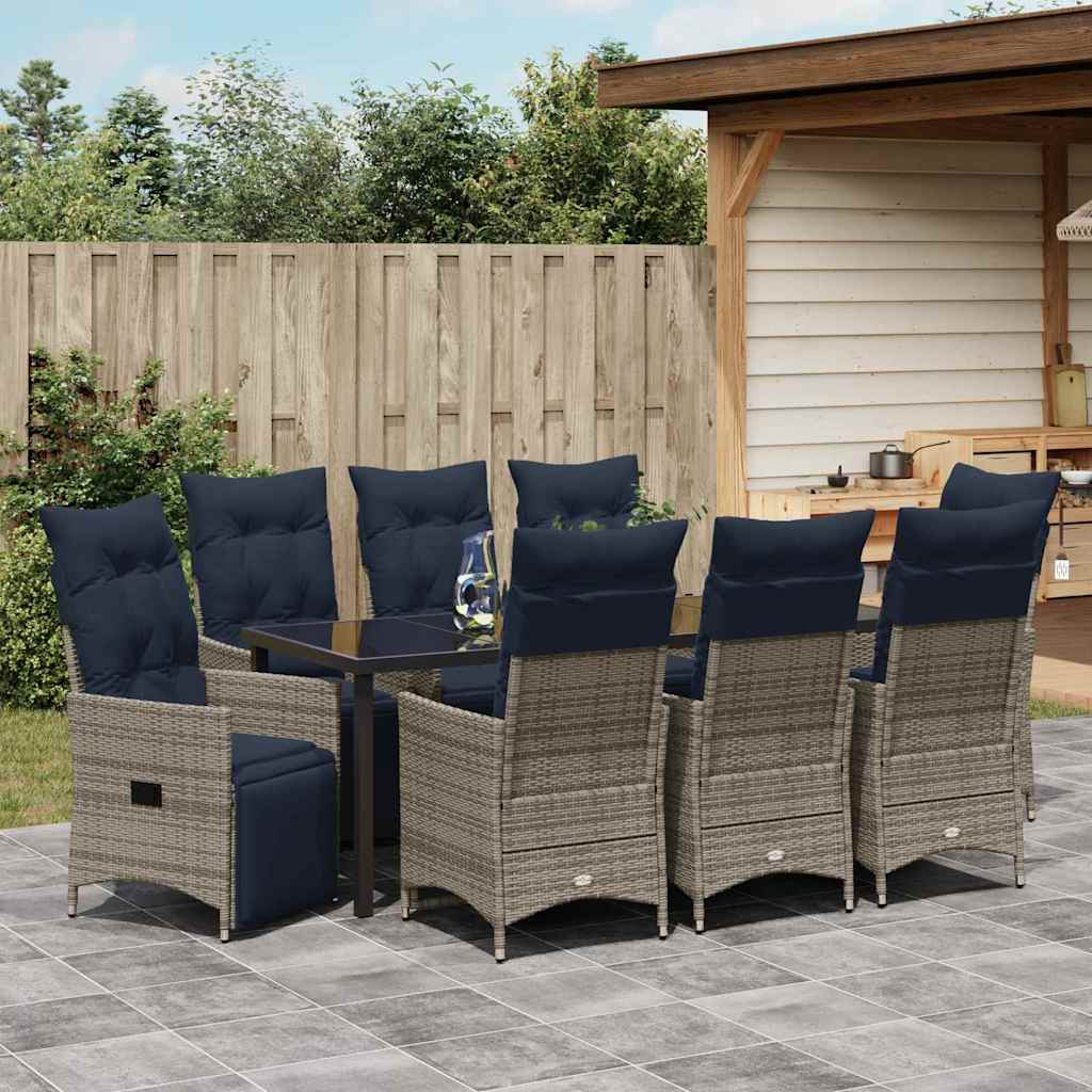 Asztal és szék szett párnával 9 pcs Szürke PE Rattan