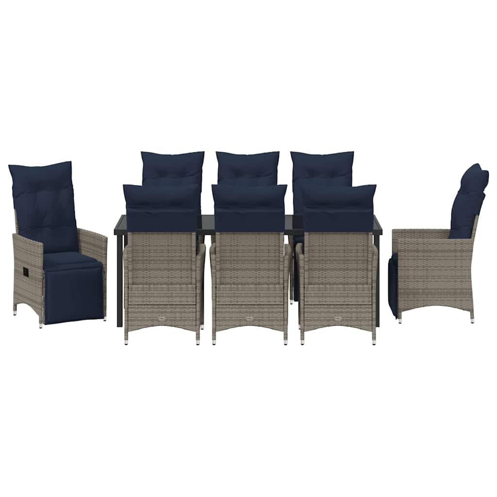 Asztal és szék szett párnával 9 pcs Szürke PE Rattan