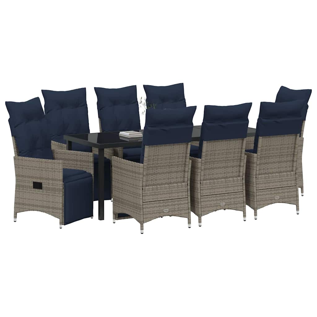 Asztal és szék szett párnával 9 pcs Szürke PE Rattan