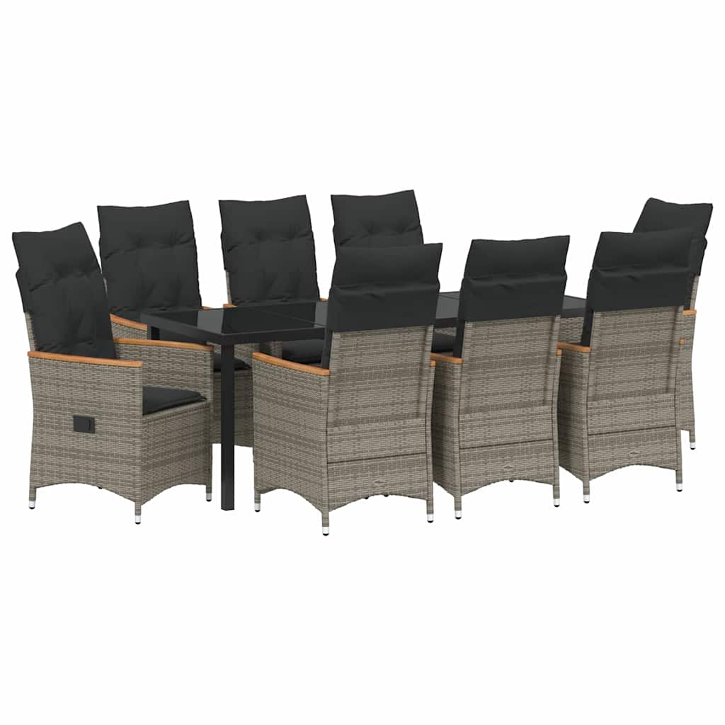 Kert étkező szett párnával 9 pcs Szürke polirattan