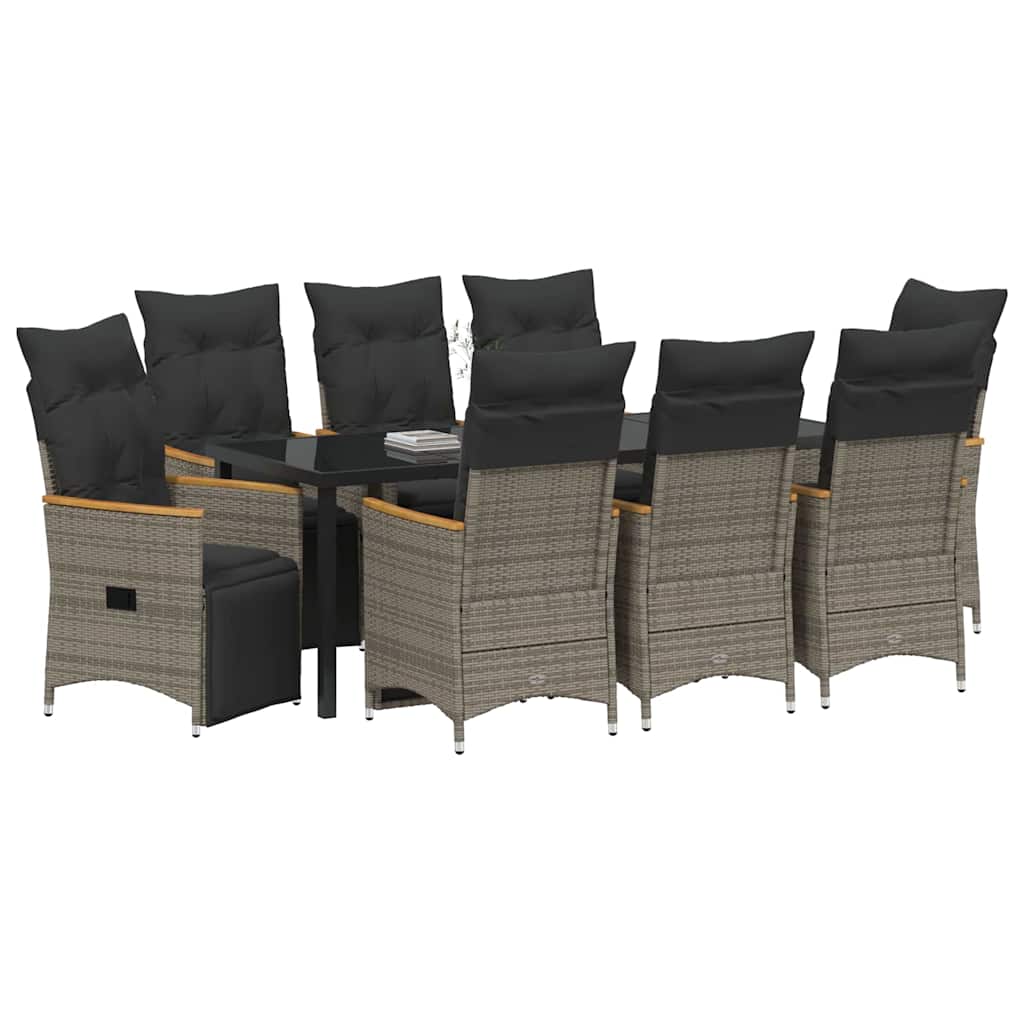 Kert étkező szett párnával 9 pcs Szürke polirattan