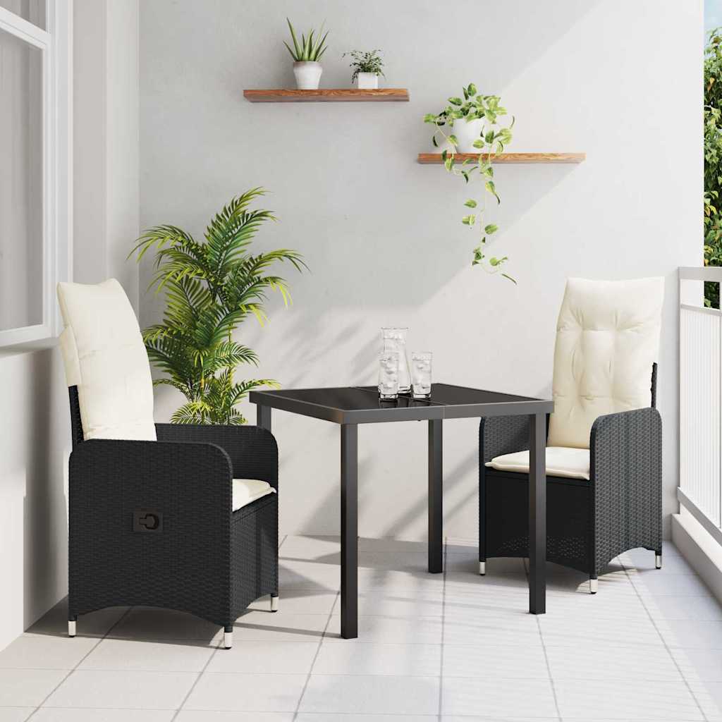 Kert étkező szett 3 pcs Fekete polirattan