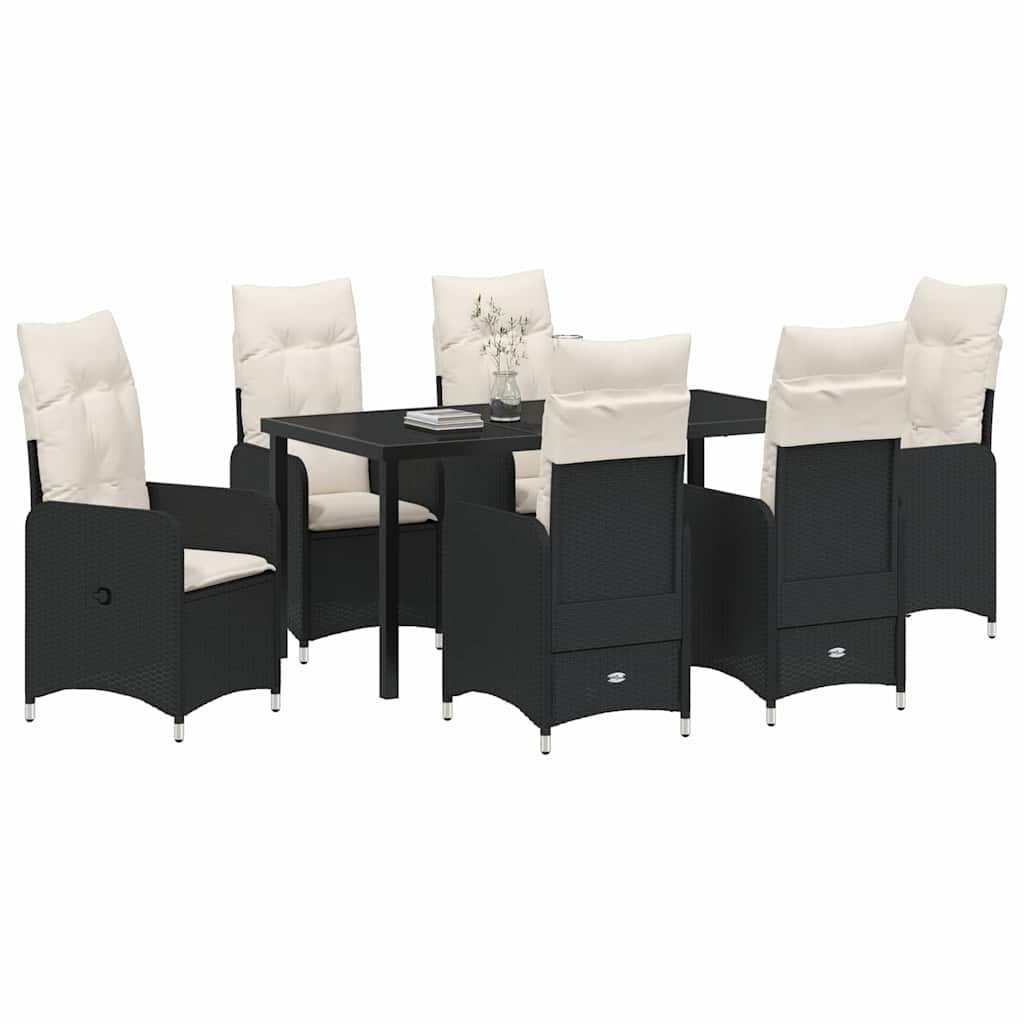 Kert étkező szett 7 pcs Fekete polirattan