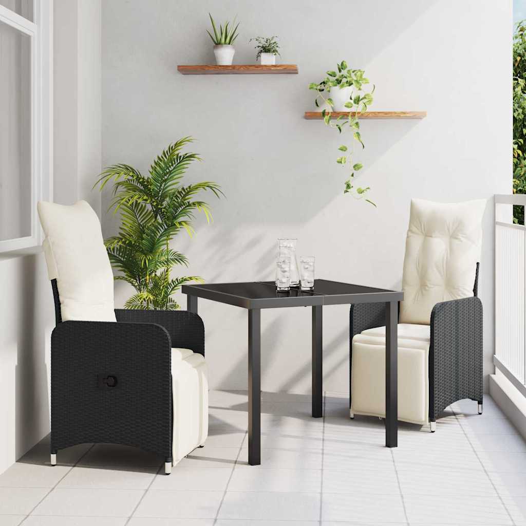 Kert étkező szett 3 pcs Fekete polirattan