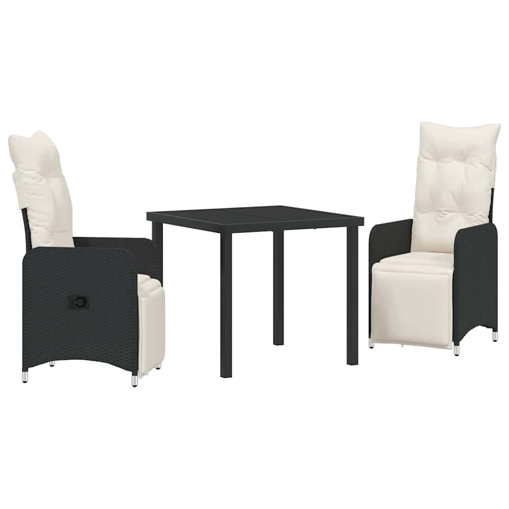 Kert étkező szett 3 pcs Fekete polirattan