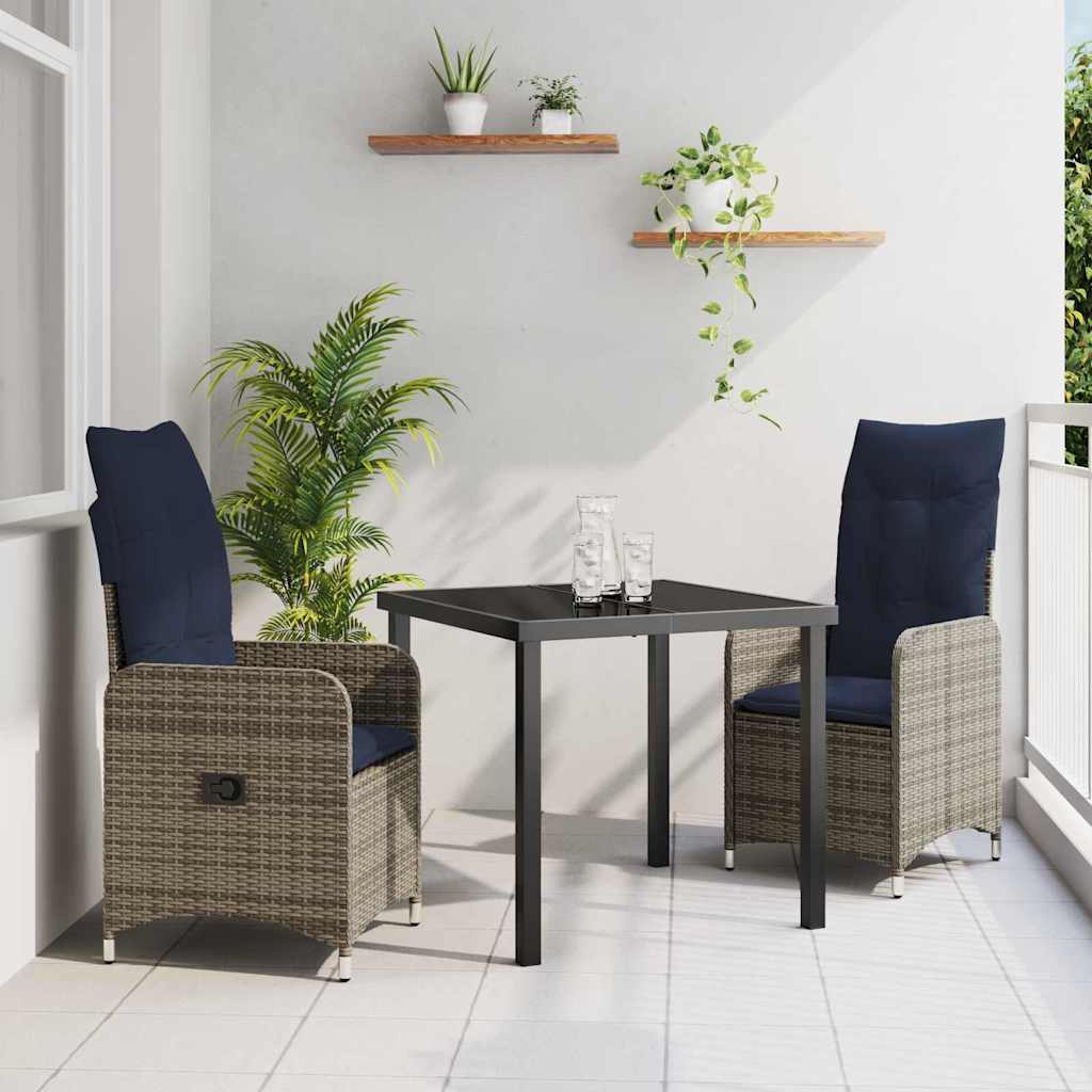 Asztal és szék szett párnával 3 pcs Szürke PE Rattan
