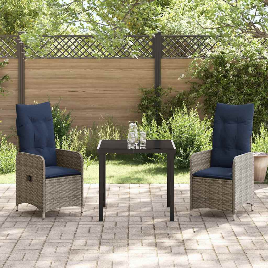 Asztal és szék szett párnával 3 pcs Szürke PE Rattan
