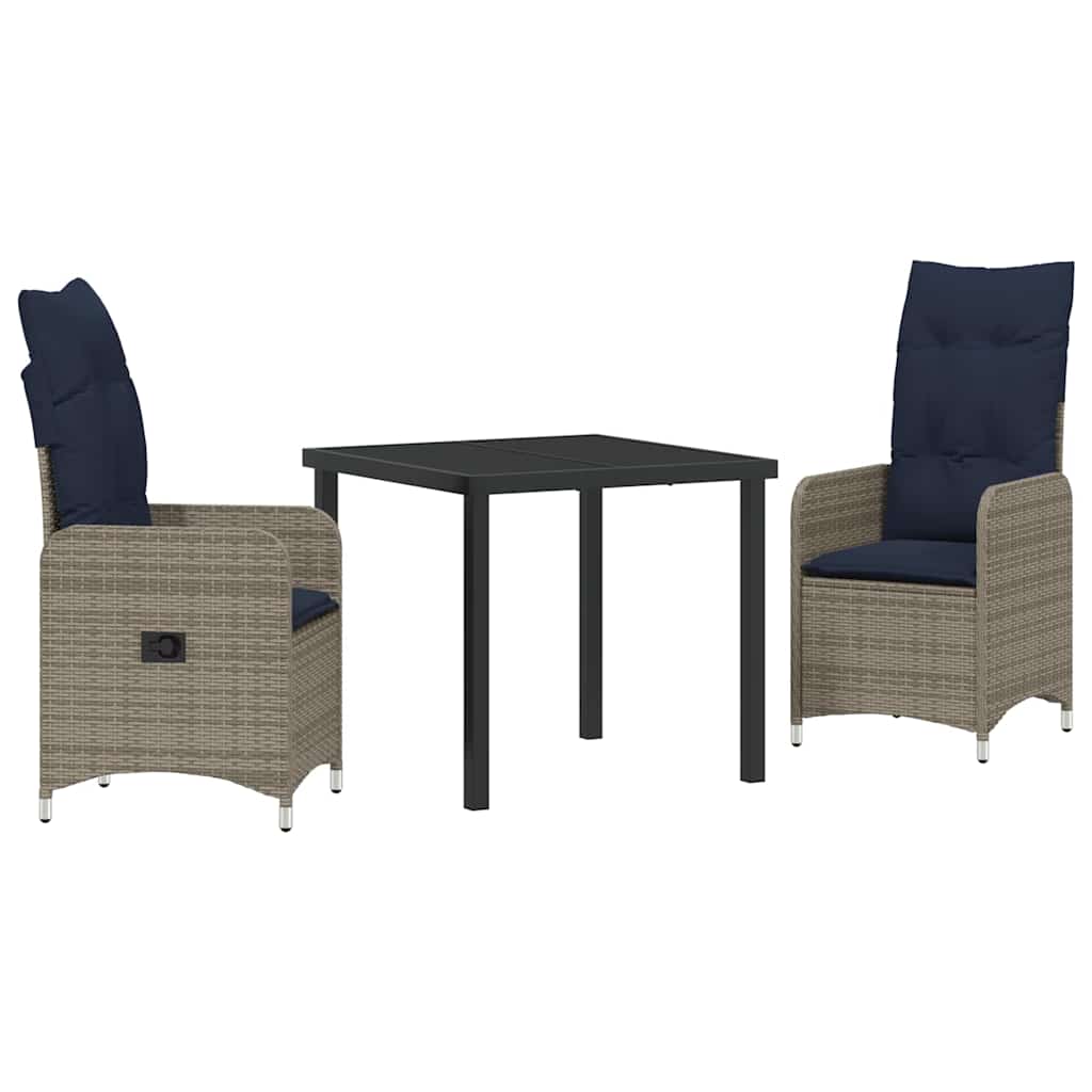 Asztal és szék szett párnával 3 pcs Szürke PE Rattan