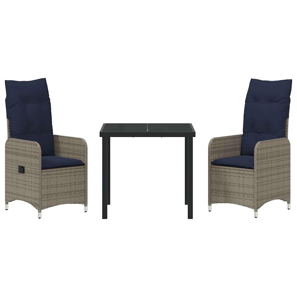 Asztal és szék szett párnával 3 pcs Szürke PE Rattan