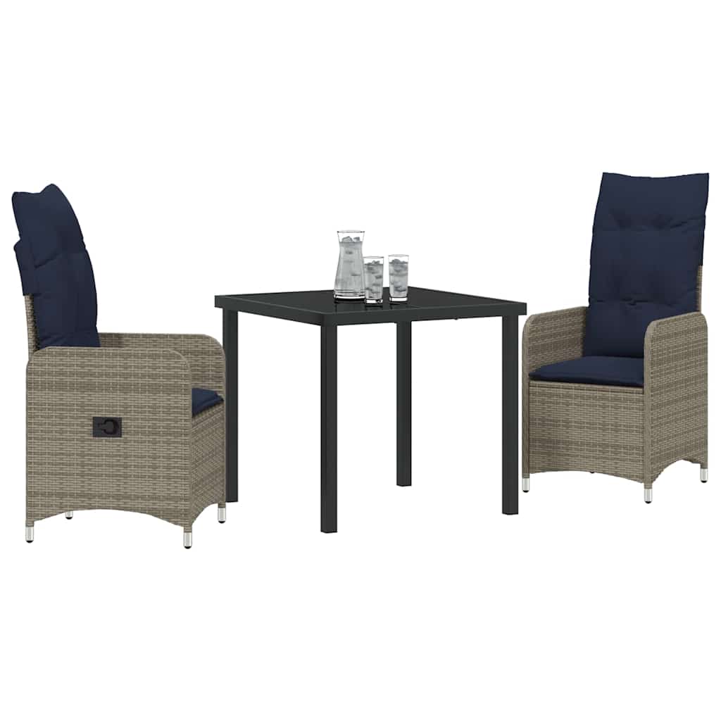 Asztal és szék szett párnával 3 pcs Szürke PE Rattan